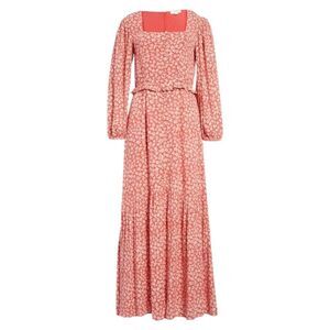 Lost + Wander Maxi Dress Long Sleeve Slit Red Orange White Floral S